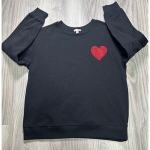 Bongo Womens Black‎ Crewneck Sweatshirt Red Sequin Heart Size Large L Pullover